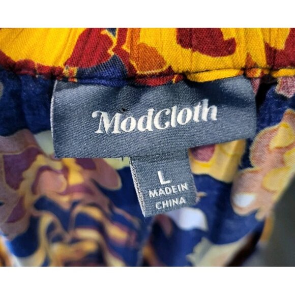 Modcloth Multicolor Floral Wide Leg Pull On Capri Pants Sz L - Picture 6 of 8
